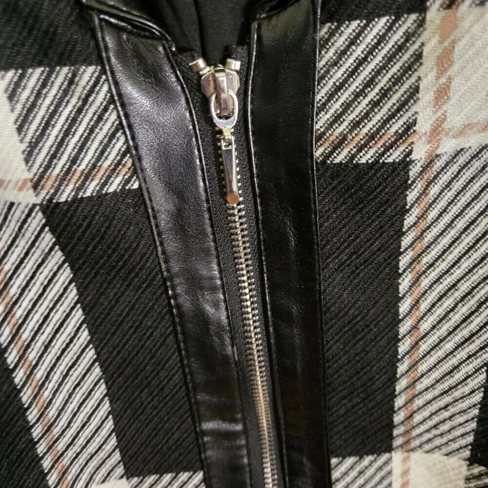White House Black Market Plaid Zip-Up Black White Moto Jacket Size XS
